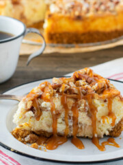 slice of apple pecan cheesecake.