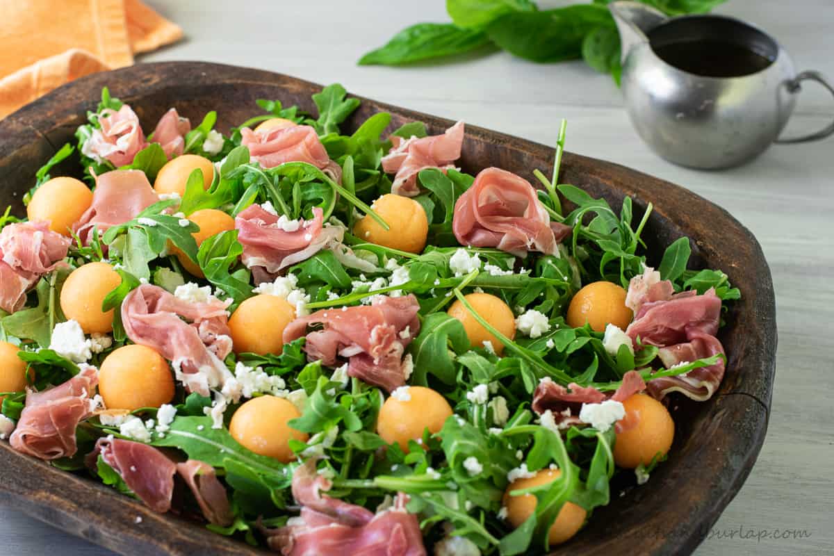 Melon & Prosciutto Salad with Goat Cheese Biscuits & Burlap