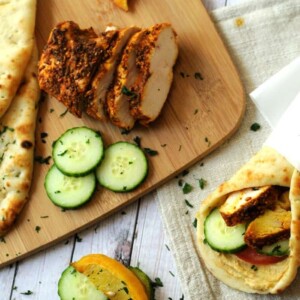 These middle eastern chicken wraps inspired by shawarma are light and full of unique flavors like cumin, smoked paprika, and cinnamon.