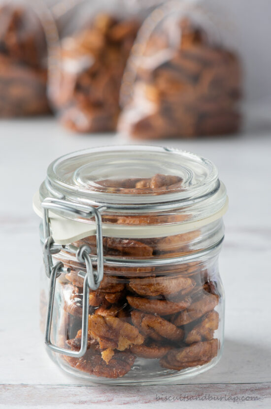 spiced pecans in small jar