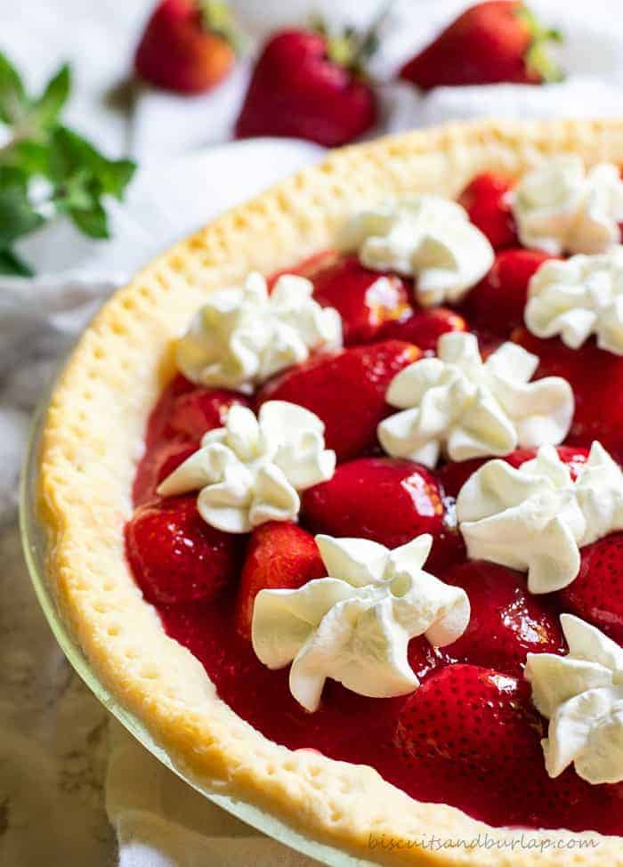 Strawberry Pie is quick and easy. From BiscuitsandBurlap.com