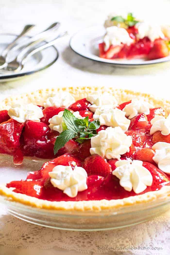 Strawberry Pie is quick and easy. From BiscuitsandBurlap.com