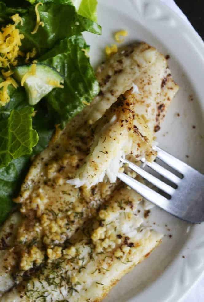 Garlic, Dill and Brown Butter make this flounder special