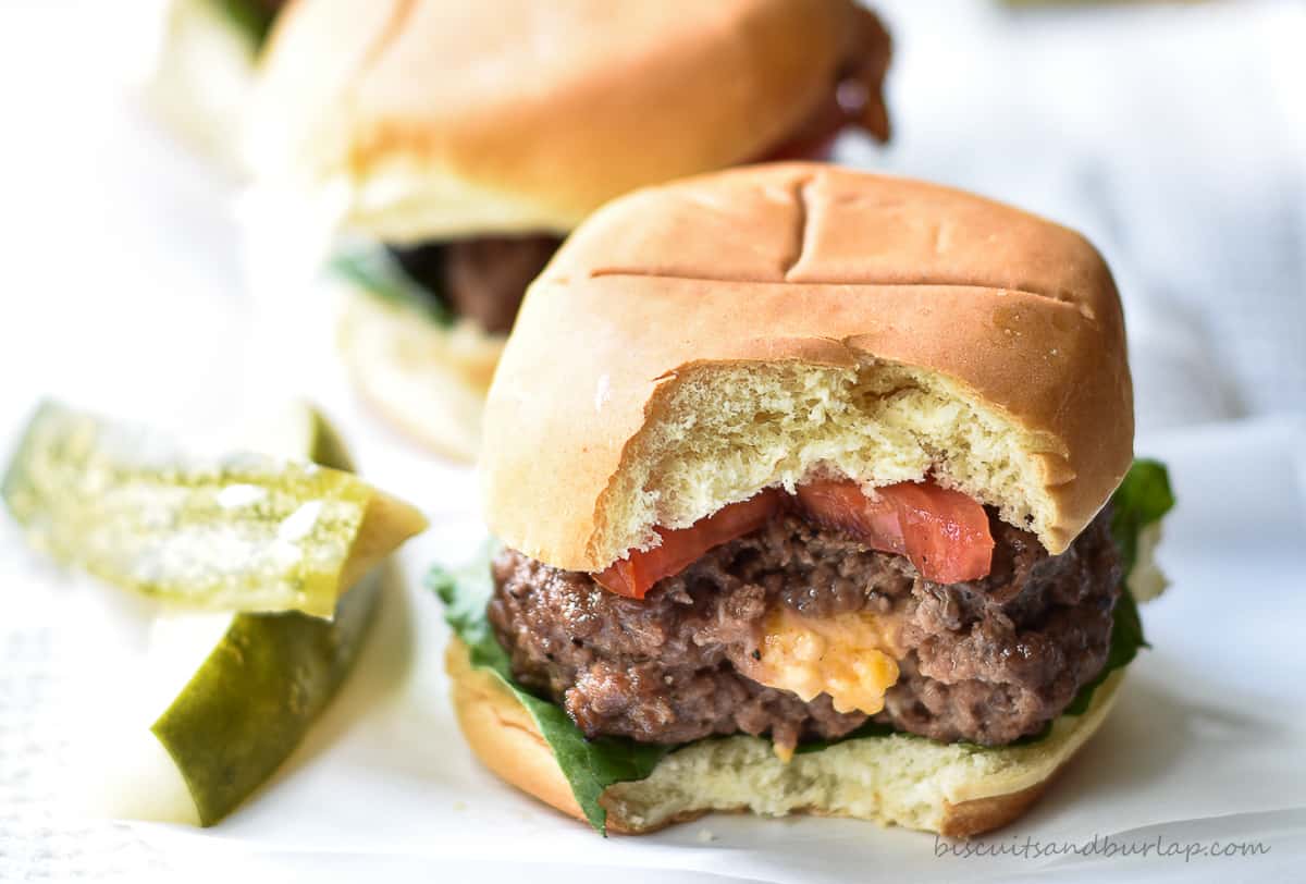 Pimento Cheese Stuffed Burger Sliders Biscuits & Burlap