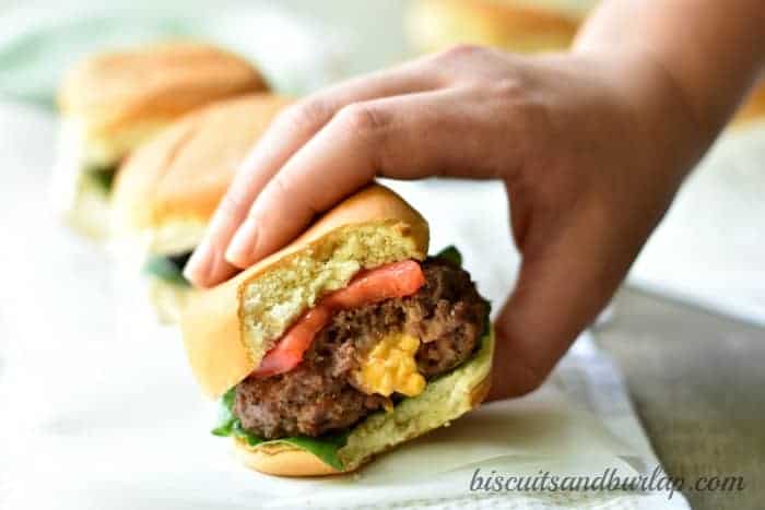 pimento cheese stuffed sliders with bacon