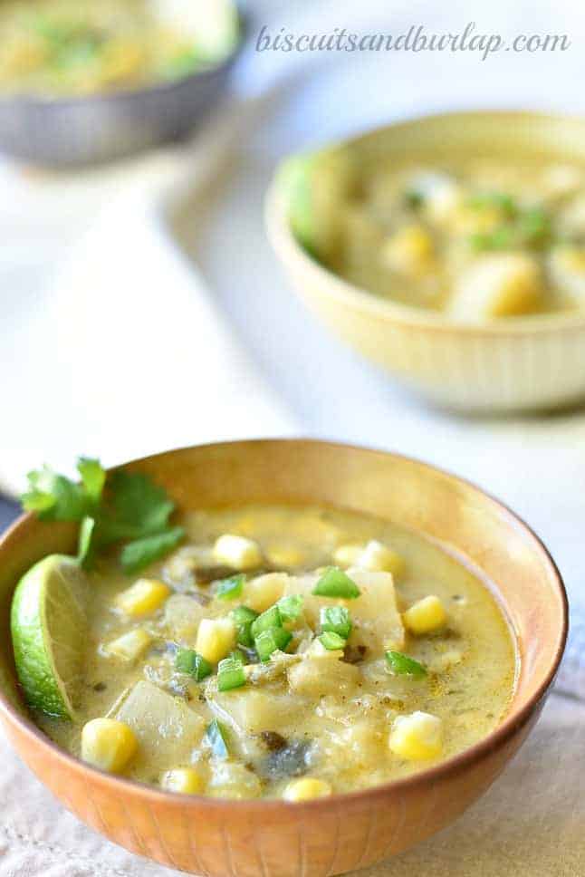 Roasted Poblano Corn Chowder - Biscuits & Burlap