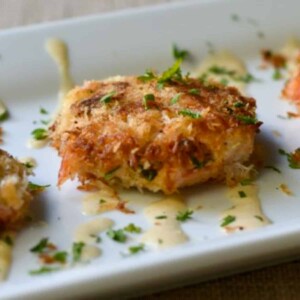 crab cake with sauce.