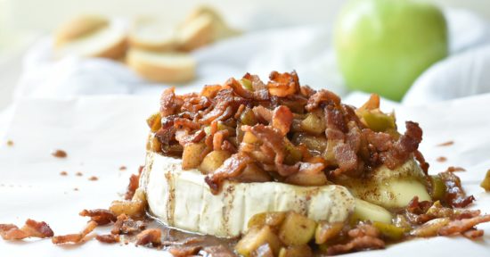 Baked Brie with Bacon & Apples is easy, yet impressive from BiscuitsandBurlap.com