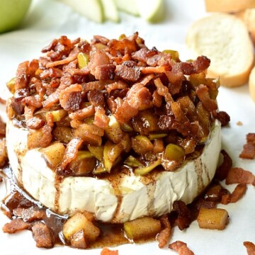 Baked Brie with Bacon & Apples is easy, yet impressive from BiscuitsandBurlap.com