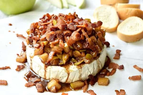 Baked Brie with Bacon & Apples is easy, yet impressive from BiscuitsandBurlap.com