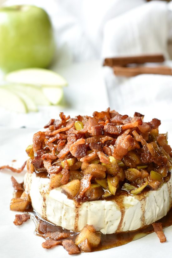 Baked Brie with Bacon & Apples is easy, yet impressive from BiscuitsandBurlap.com
