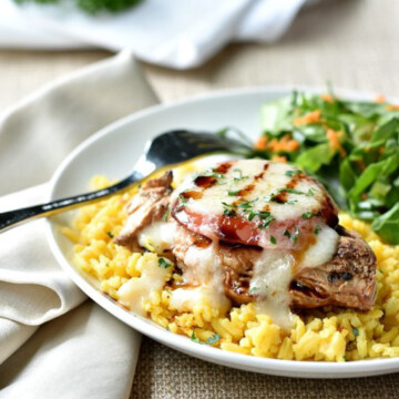 chicken fresco over yellow rice.