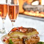 french toast with champagne and fireplace