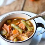 Old fashioned southern style vegetable beef soup from BiscuitsandBurlap.com