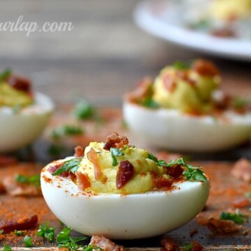 Jalapeno Deviled eggs with a twist from BiscuitsandBurlap.com
