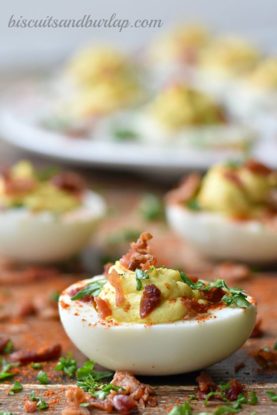 jalapeno Deviled eggs with a twist from BiscuitsandBurlap.com