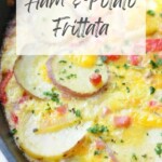 pin image of ham and potato frittata.