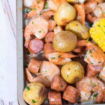 Low Country Boil Sheet Pan Dinner from BiscuitsandBurlap.com