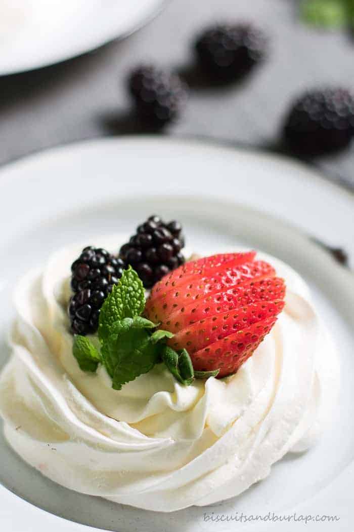 Mini Pavlova desserts are something special. From BiscuitsandBurlap.com