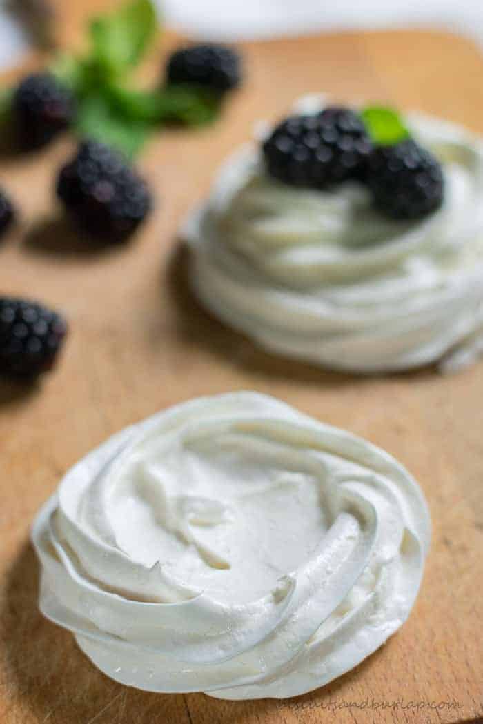 Mini Pavlova desserts are something special. From BiscuitsandBurlap.com