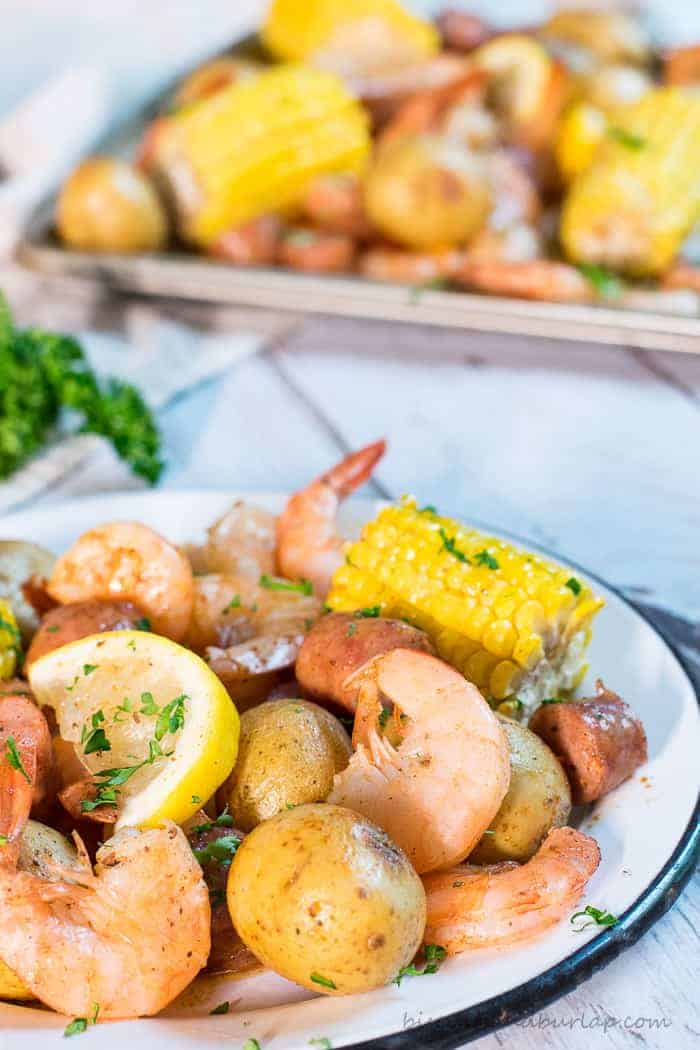 Low Country Boil Sheet Pan Dinner from BiscuitsandBurlap.com