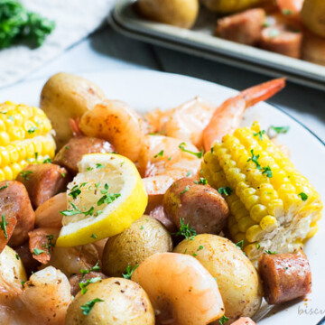 Low Country Boil Sheet Pan Dinner from BiscuitsandBurlap.com