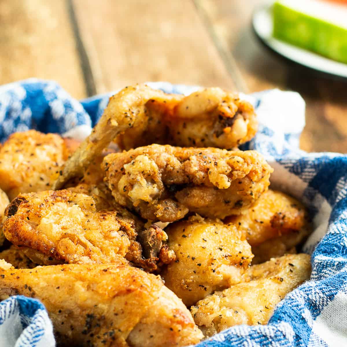 fried chicken in basket.