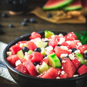 watermelon salad in bowl.