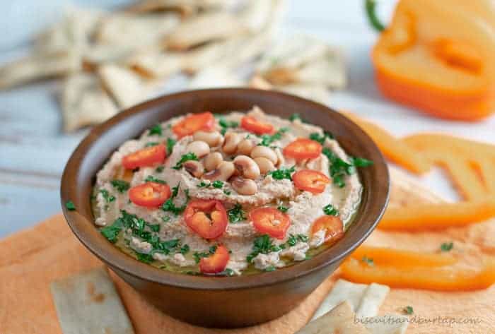 Blackeyed Pea Hummus makes a fun, southern appetizer.