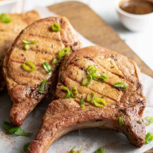 grilled pork chops on board.