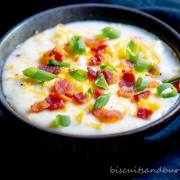 This Easy Potato Soup is made from baked potatoes and topped any way you like.