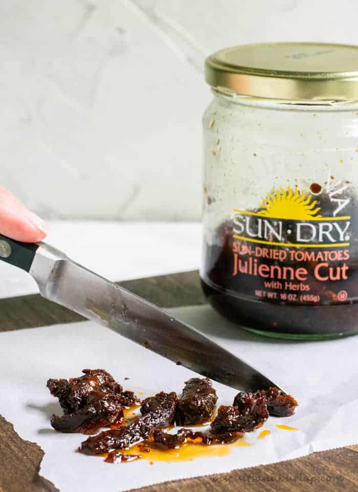 This sauce will sundried tomatoes and olives is great with chicken, over fish, or with pasta as a vegetarian dish