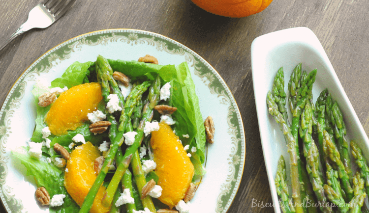 Salad with Oranges, marinated asparagus, and goat cheese
