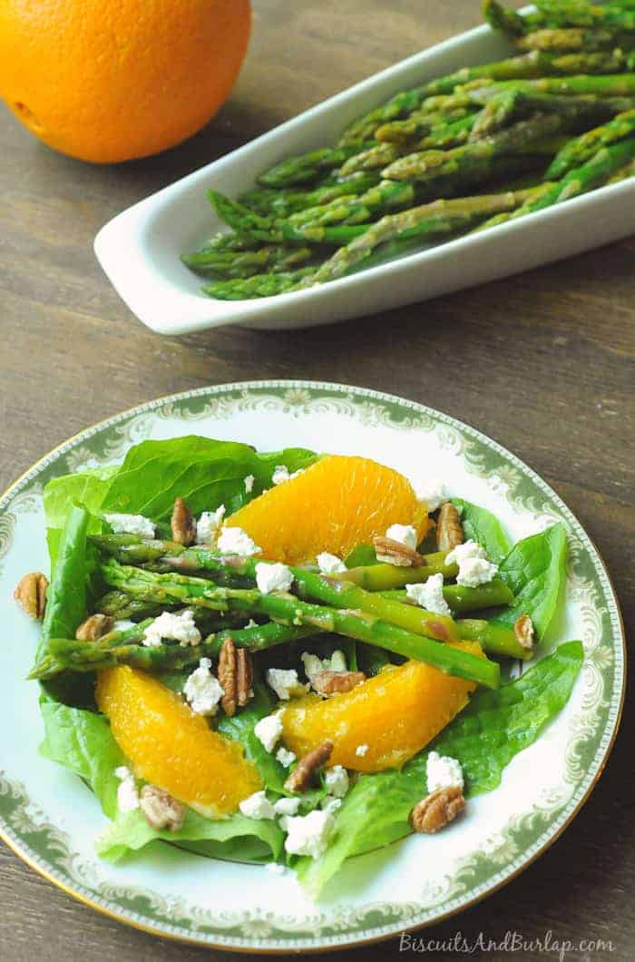 Salad with Oranges, marinated asparagus, and goat cheese