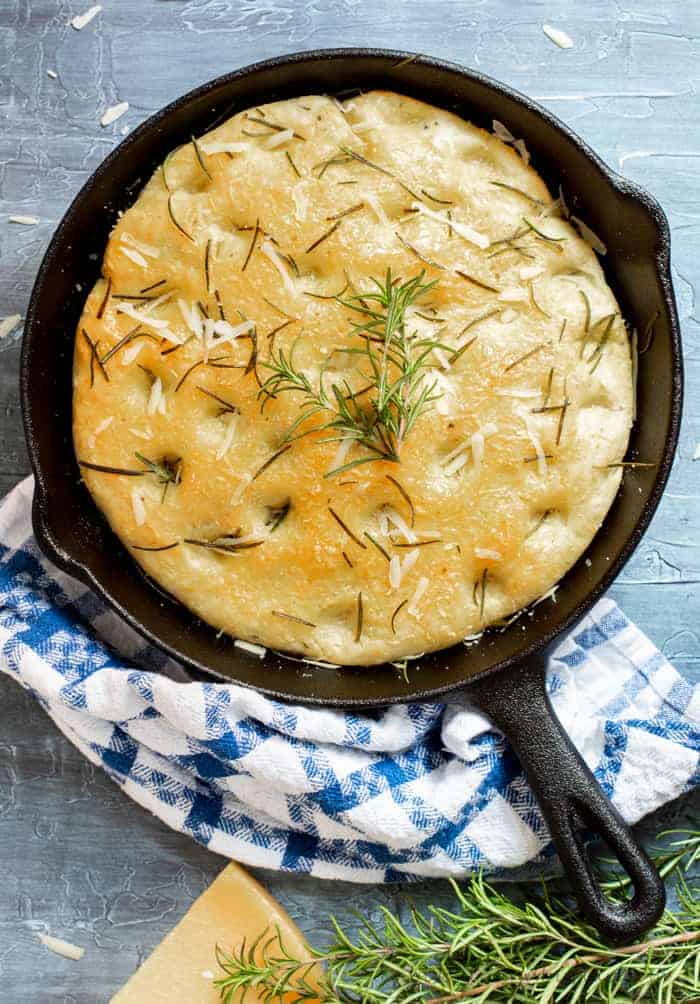 skillet focaccia bread is fragrant and delicious. It's perfect for a first-time bread baker.