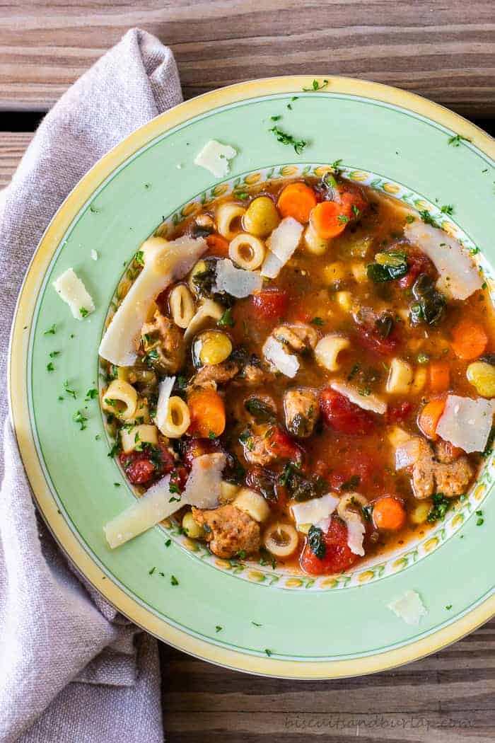 Italian Sausage Soup is a hearty soup full of flavorful vegetables and pasta. 