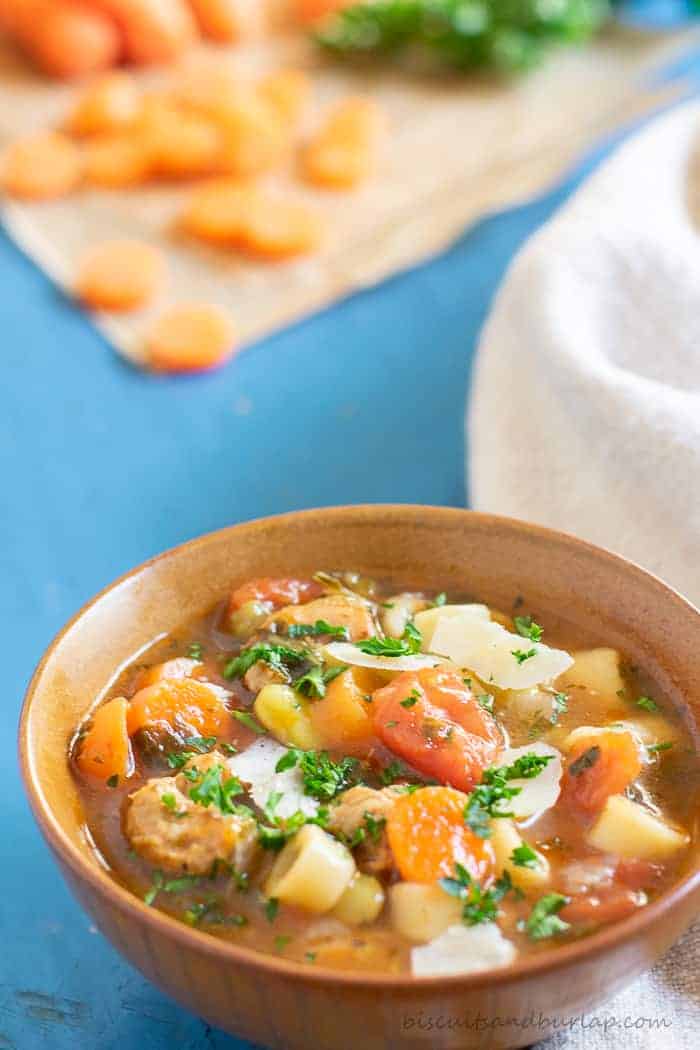 Italian Sausage Soup with Vegetables & Pasta - Biscuits & Burlap