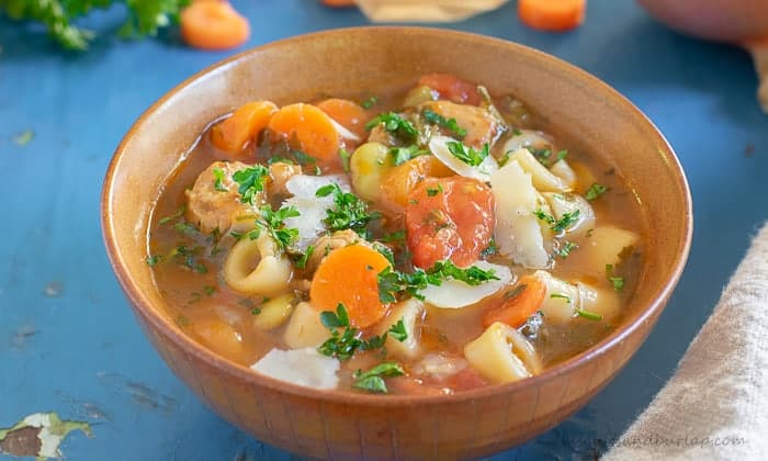 Italian Sausage Soup with Vegetables & Pasta | Biscuits & Burlap