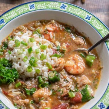 Gumbo with seafood, sausage and chicken from our family recipe.