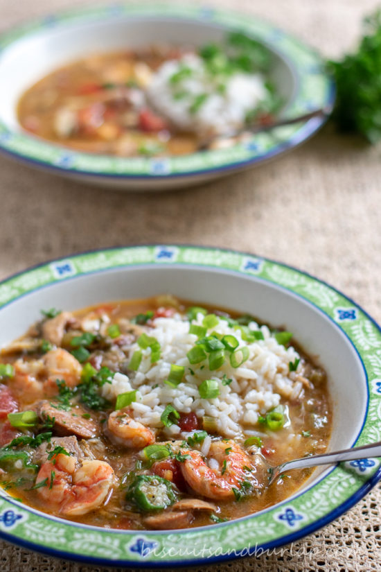 Gumbo with seafood, sausage and chicken from our family recipe.