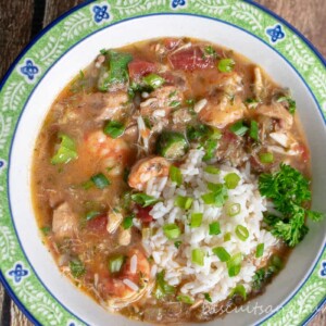 Gumbo with seafood, sausage and chicken from our family recipe.