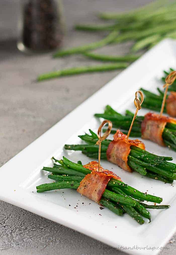 green beans bundled with bacon make an elegant, but easy side dish