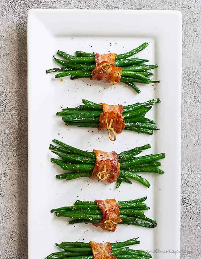 green beans bundled with bacon make an elegant, but easy side dish