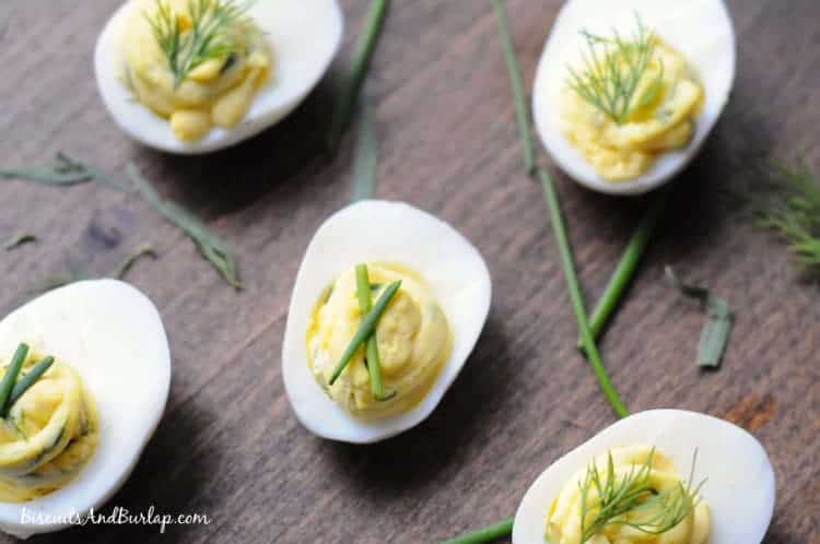 Garlic Herb Deviled Eggs from Biscuits & Burlap
