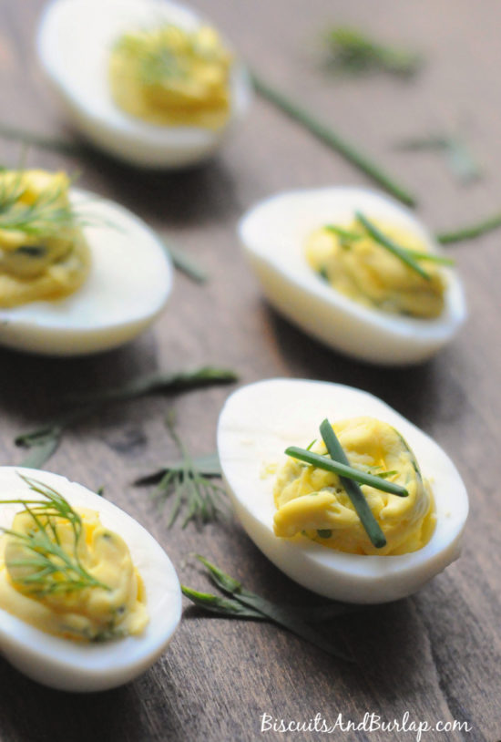 Garlic Herb Deviled Eggs from Biscuits & Burlap