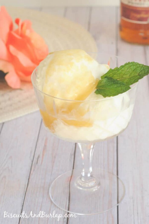 Mint Julep Ice Cream with Warm Bourbon Sauce