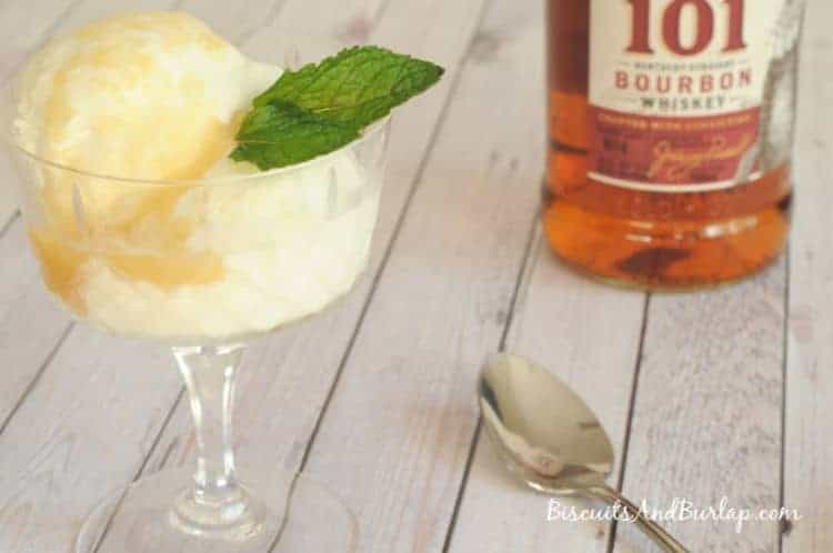 Mint Julep Ice Cream with Warm Bourbon Sauce