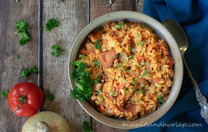 Red Rice - Gullah Style is an adaptation from the cookbook Bittle en' T'ing"