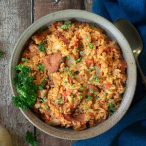 red rice in bowl.