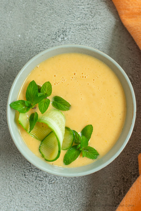 Chilled Peach Soup with Cucumbers makes an easy, but elegant first course.